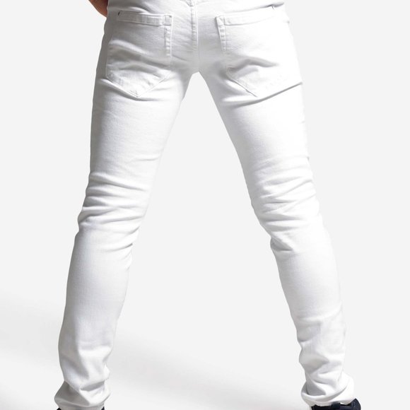 OLGYN Biker Stretch White Denim Pant Slim Fit - Picture 2 of 5